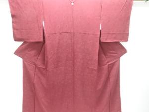 未使用品　地紙に草花模様織り出し一つ紋色無地着物